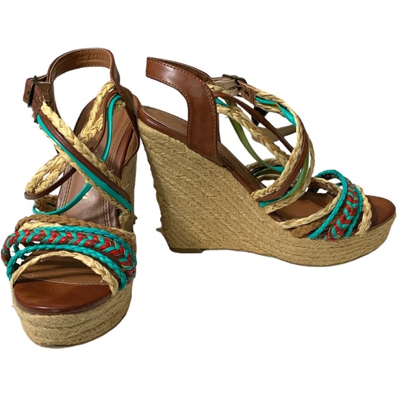 CHICSC LAUNDRY Green Beige and Brown Gorgeous Platform Shoes Size 7.5 - Picture 3 of 11
